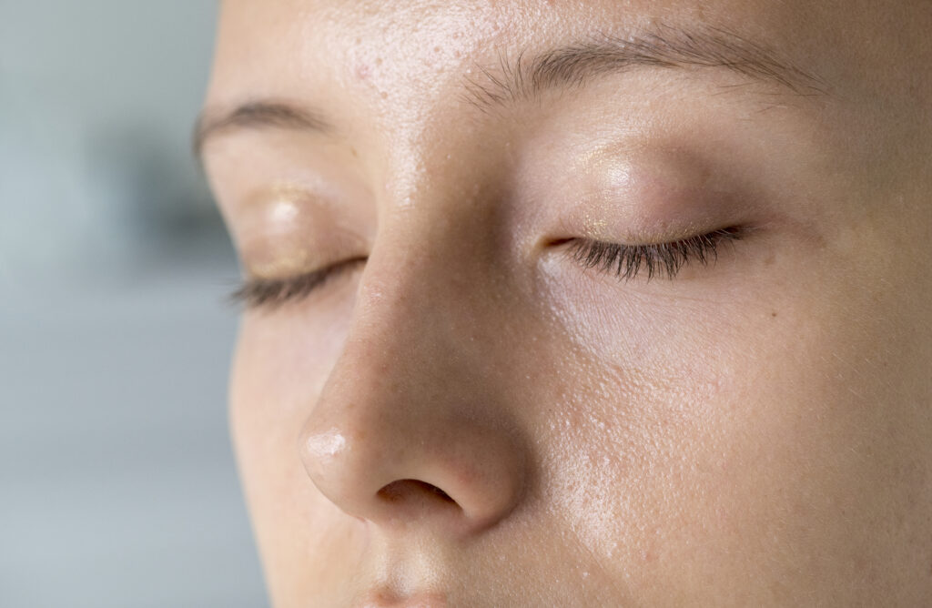 closeup portrait white woman eyes closed