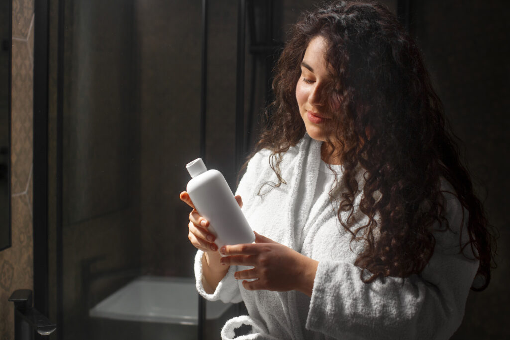 medium shot young woman with curly hair