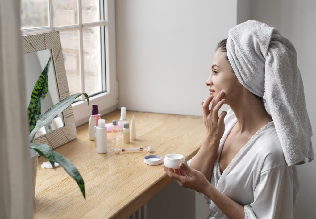 young woman doing self care routine home